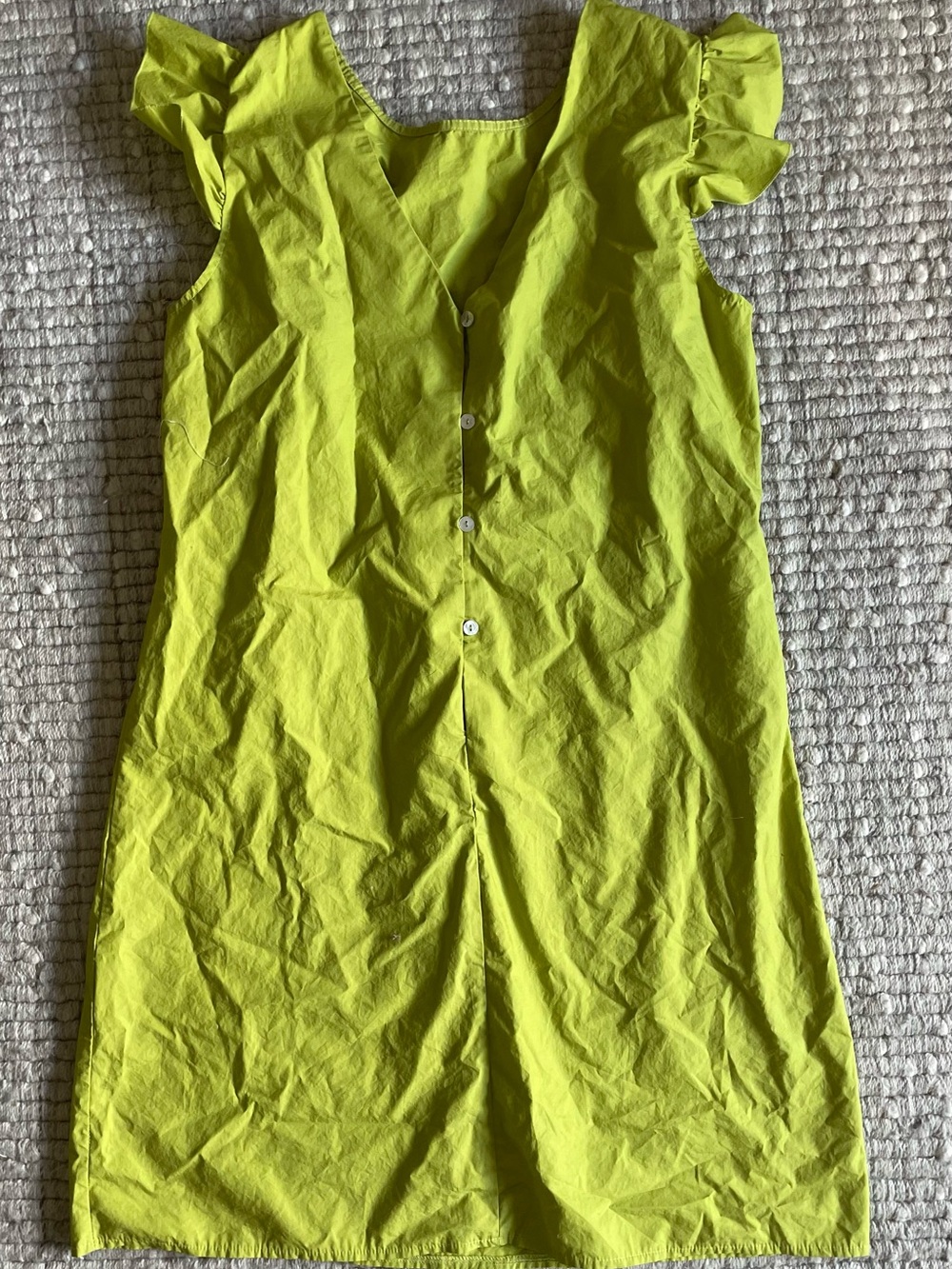 Lime Green Button-Front Ruffle Sleeve Dress
